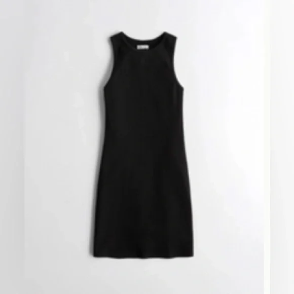 Hollister Ribbed High Neck Stretchy Knee-Length Tank Dress in Black, Large Long - Picture 11 of 11